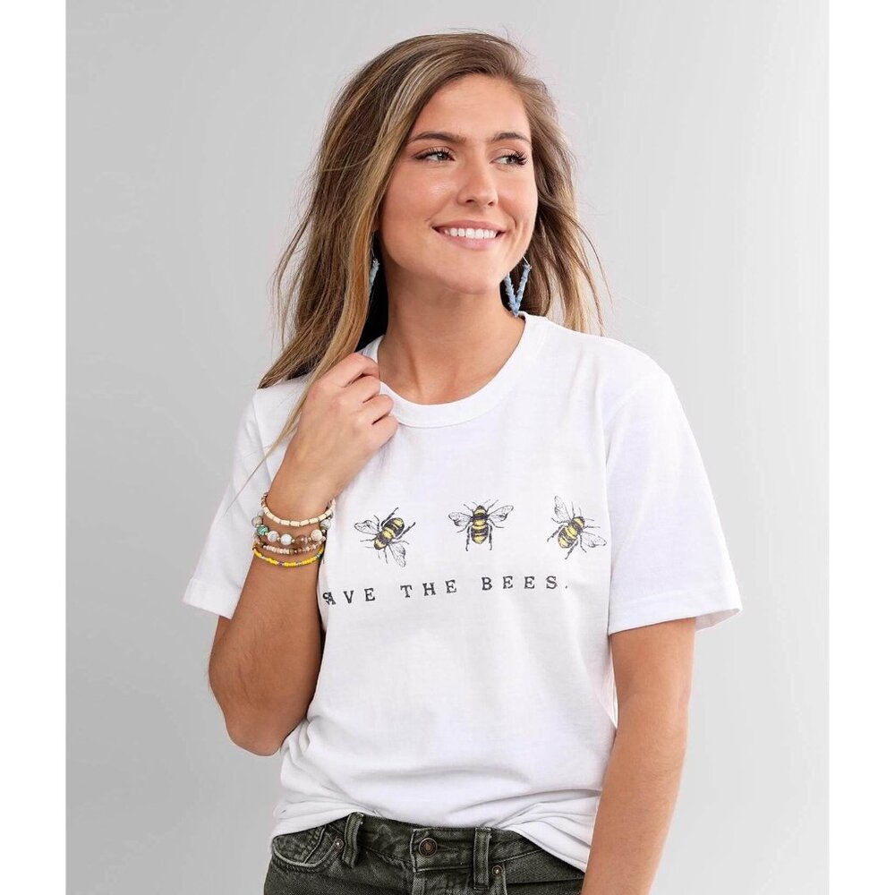 Buckle Project Karma Save The Bees White Tee Small Retro Style Polyester Cotton